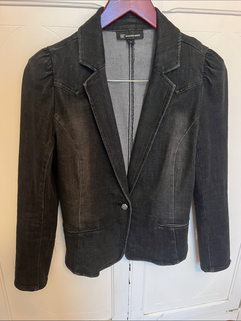 INC black denim stretchy blazer